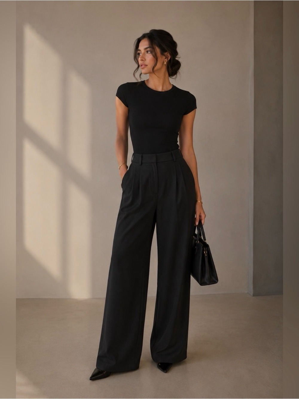 Commense Black Wide-Leg High-Waist Trousers